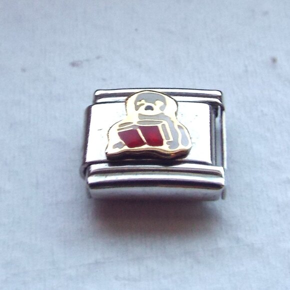 Enamel ghost reading a book 9mm stainless steel italian charm bracelet link new - Picture 1 of 2